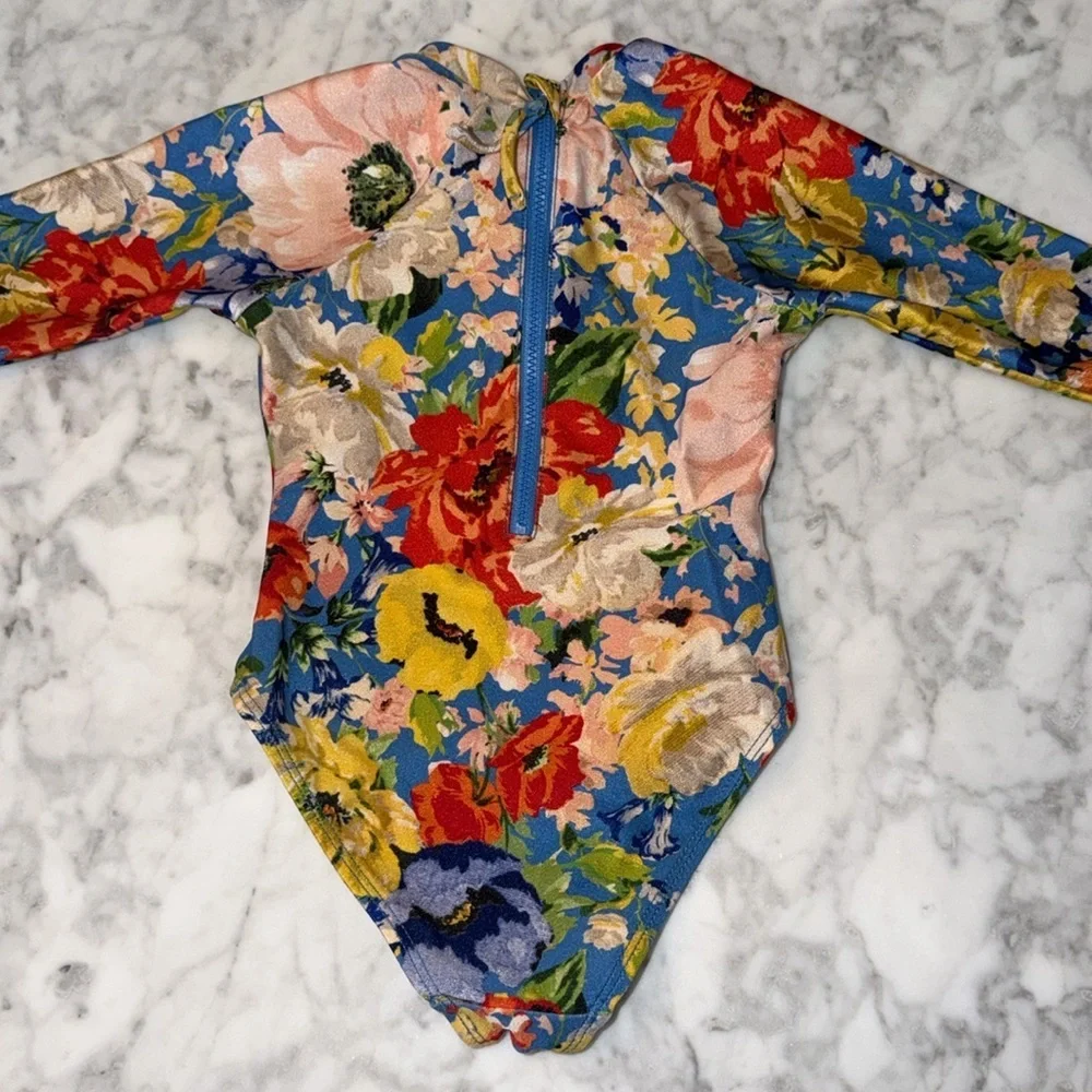 Zimmermann Floral Long Sleeve Rashguard Swim 1Y